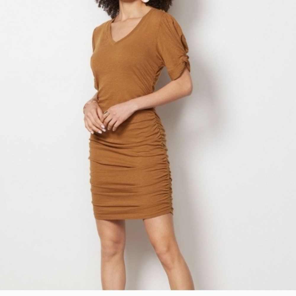 SUNDRY Runched Dress NWT Size 2 Mustard Brown